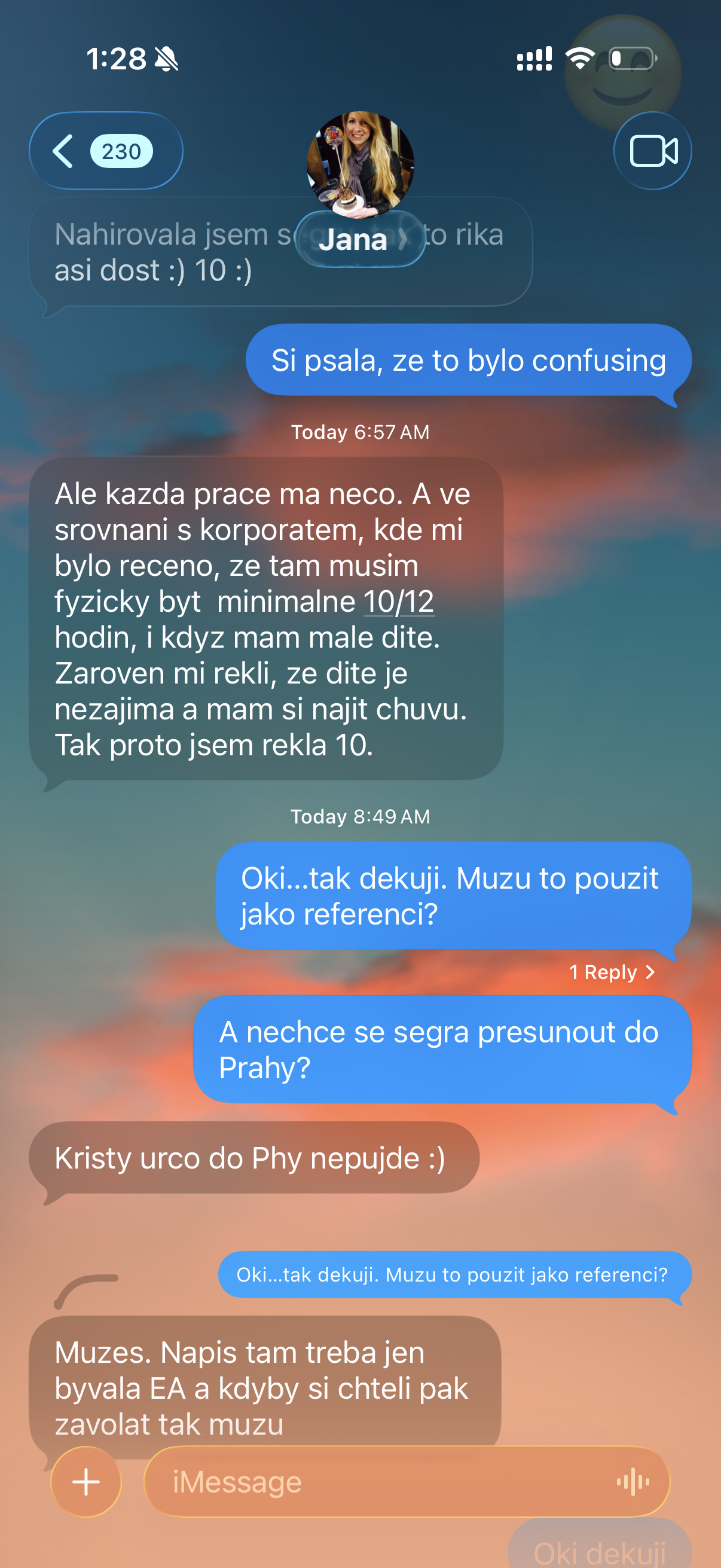 iMessage conversation with Jana, part 2