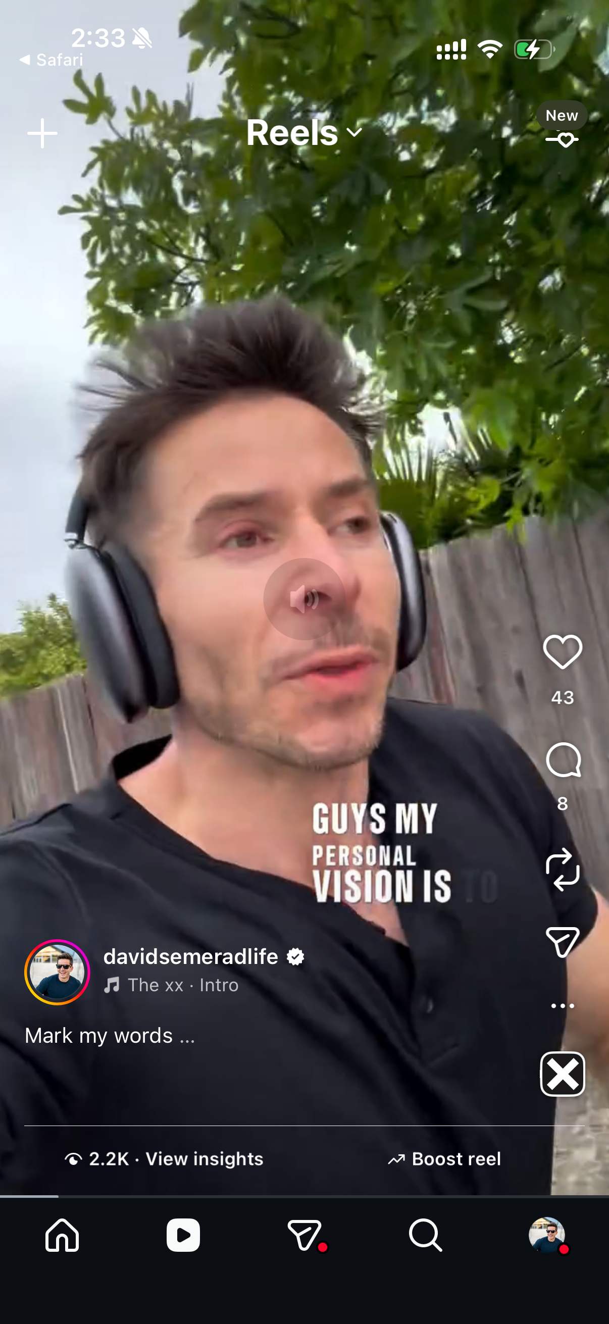David outdoors with headphones talking about his vision
